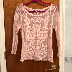 Express blush pink lace mesh top size M